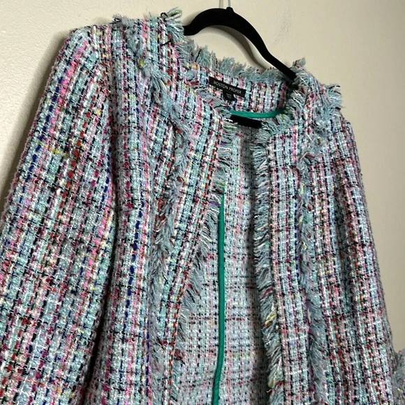 COPY - T6 Boston Proper Tweed Open Front Blazer Spring Colors Career size 6 - Picture 11 of 12